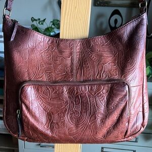 Margot Embossed Leather Shoulder Bag in Rich Brown